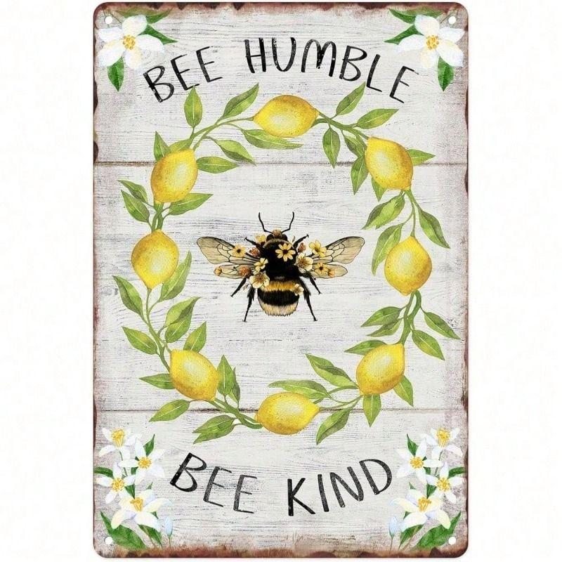 Metal Wall Art Bee Lemon Retro Kitchen Decor