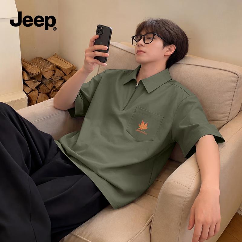JEEP Men s Summer Half-Zip Polo Shirt M