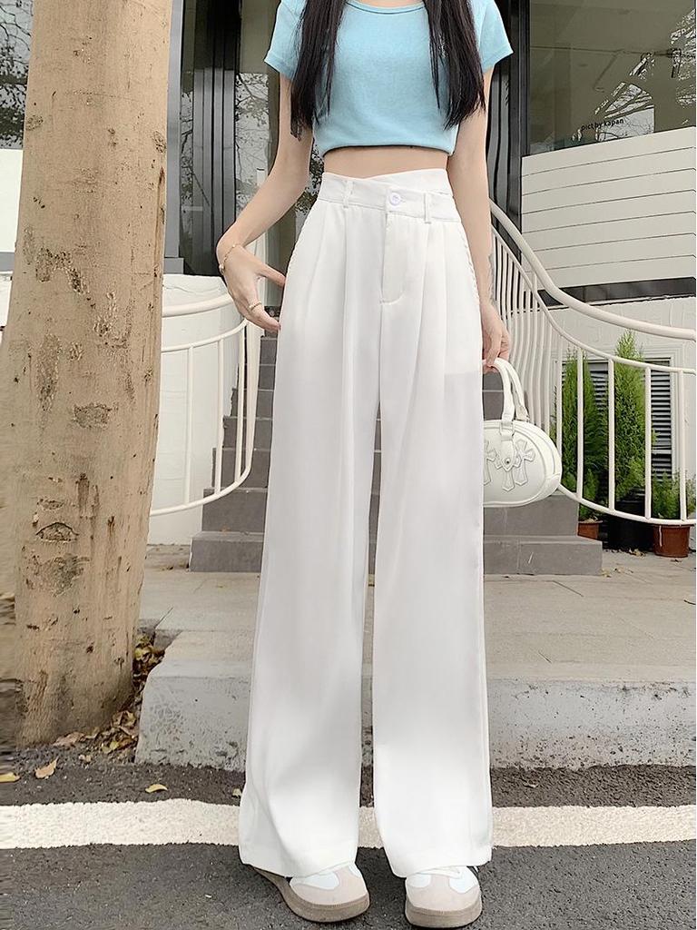 2026 Women's High-Waist Wide-Leg Pants: Slimming, Casual Straight-Leg with Draped Design for Summer
