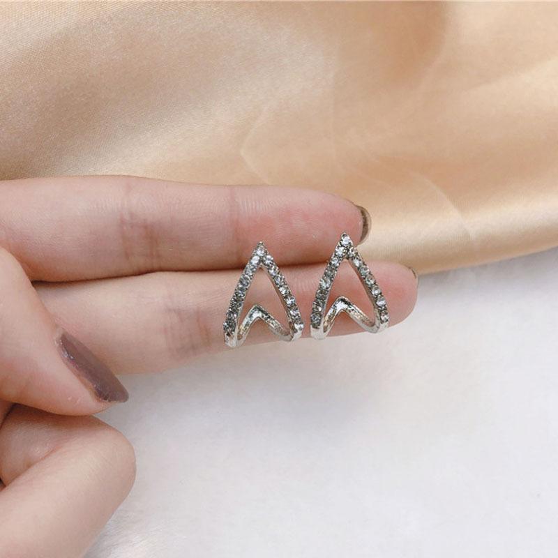 S925 Tremella Needle New French Triangle Earrings Women, Korean Temperament Earrings Female Internet celebrity earrings tide