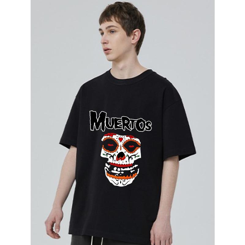Übergroßes T-Shirt Schwarz Muertos Zuckerschädel-Print Tag der Toten Halloween-Partykleidung