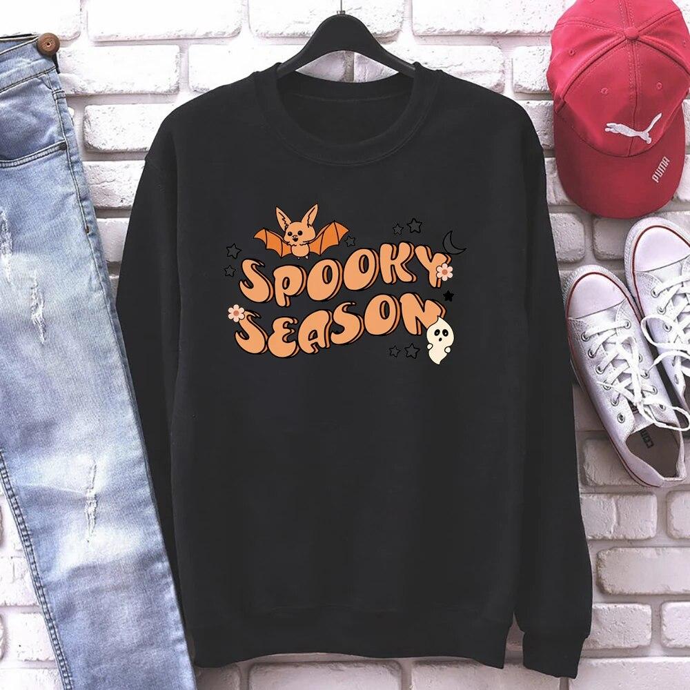 Unisex HoodieSpooky Season Sweatshirt Spooky Season Halloween Hoodie Cute Ghost Graphic Pullover Spooky Vibes Halloween Crewneck Sweatshirts