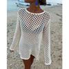 Damen Cover-Up Bikini Strickware: Ausgeschnittenes Langarm-Strand-Sonnenschutzkleid