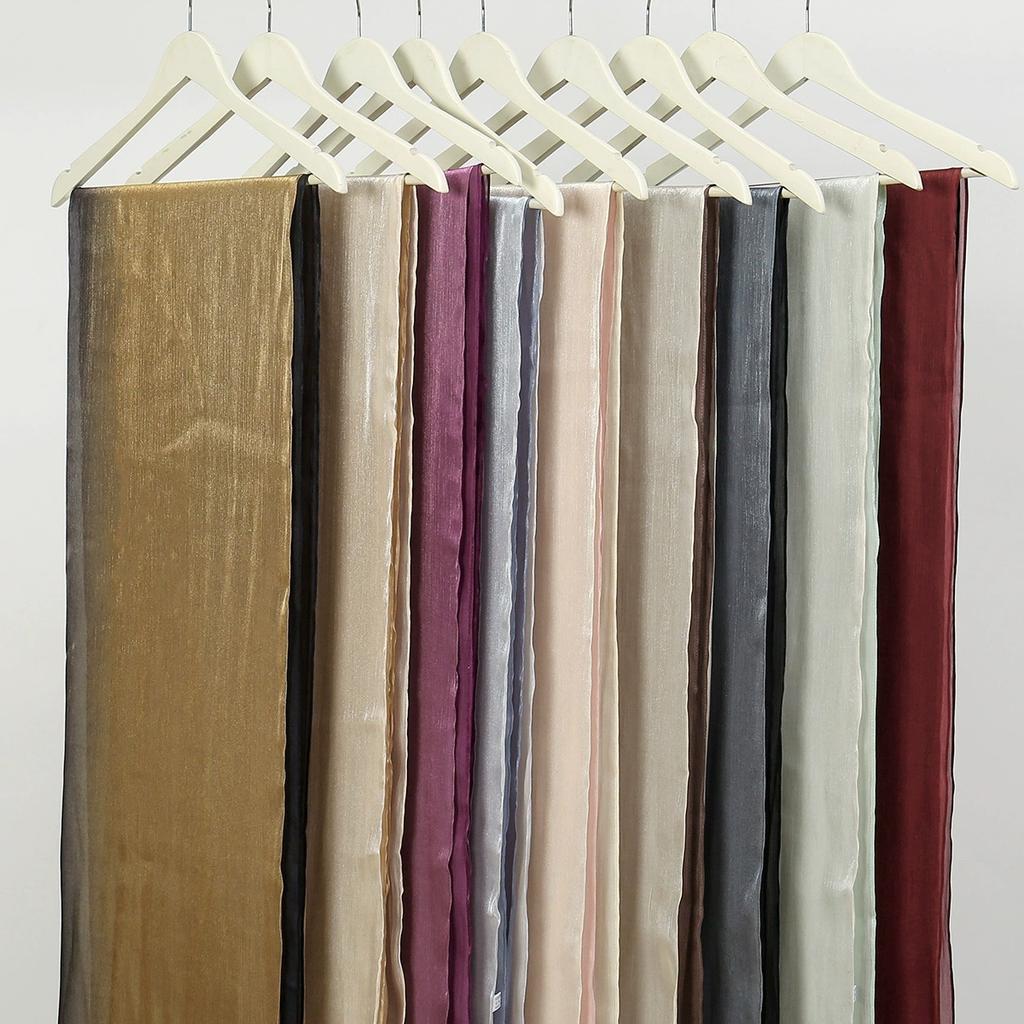 Gradient Wrinkled Satin Silk Hijab Scarf Solid Shawl Women Muslim Hijab Premium Yarn Scarf Islam Turban Ramadan