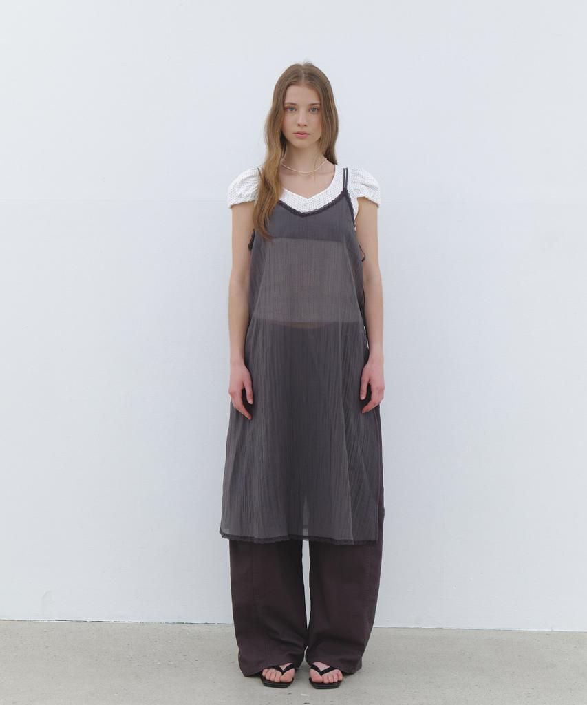 Cluny Sheer Layered Beach Slip Dress - Charcoal