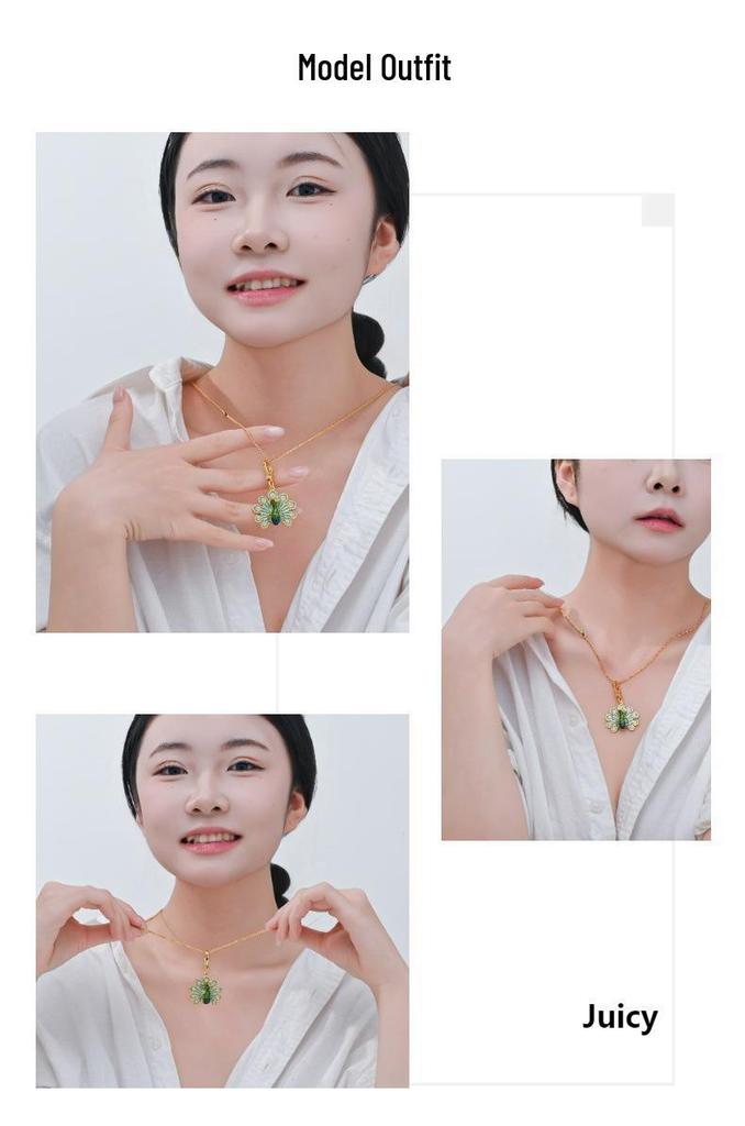 Ethnic Style Peacock Pendant Necklace with Enamel and Diamond-Inlaid Feathers