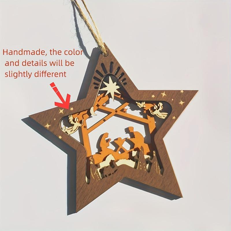 Christlicher Weihnachtsstern-Ornament, Krippendekoration, Holz, umweltfreundlicher Sternanhänger für Weihnachtsbaumgeschenke
