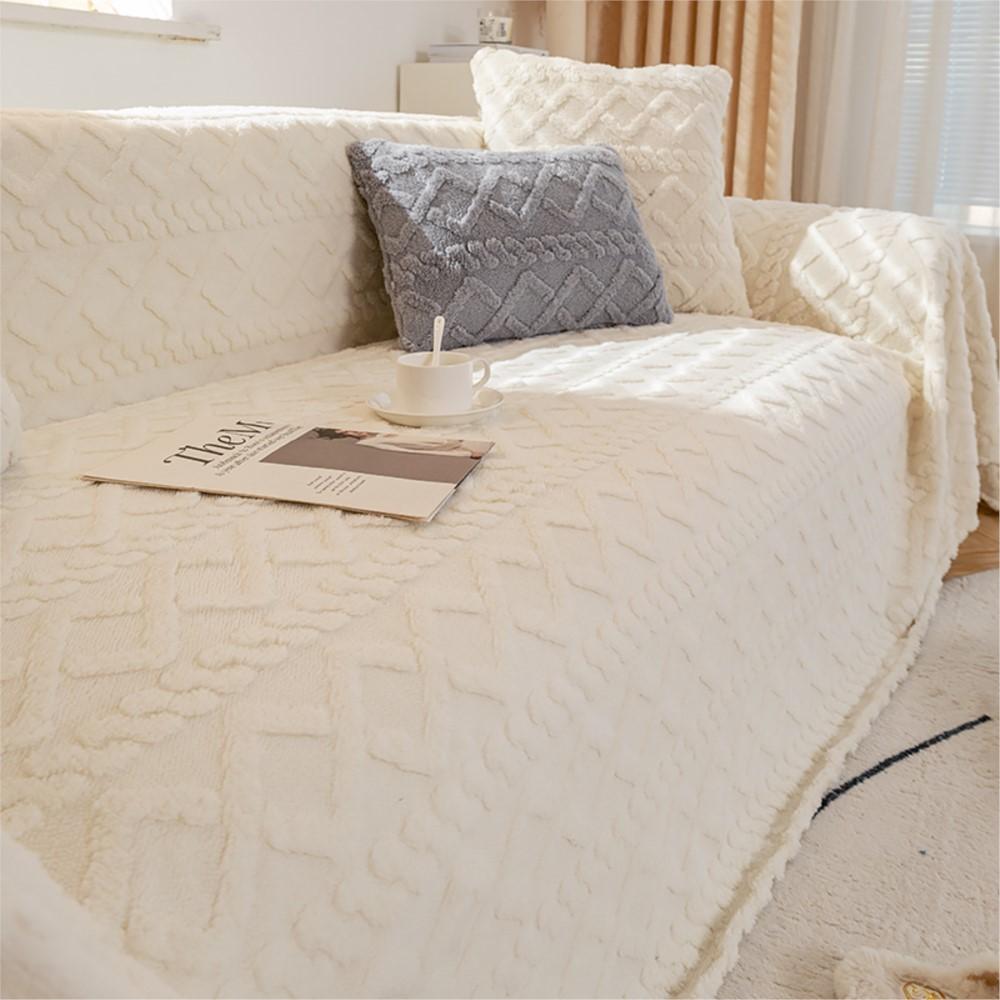 Faux Cashmere Sofa Blanket Cover Nordic Style Knit Plaid Throw Tassels Bedspread Golden Blanket for Spring Two-seat Sofa