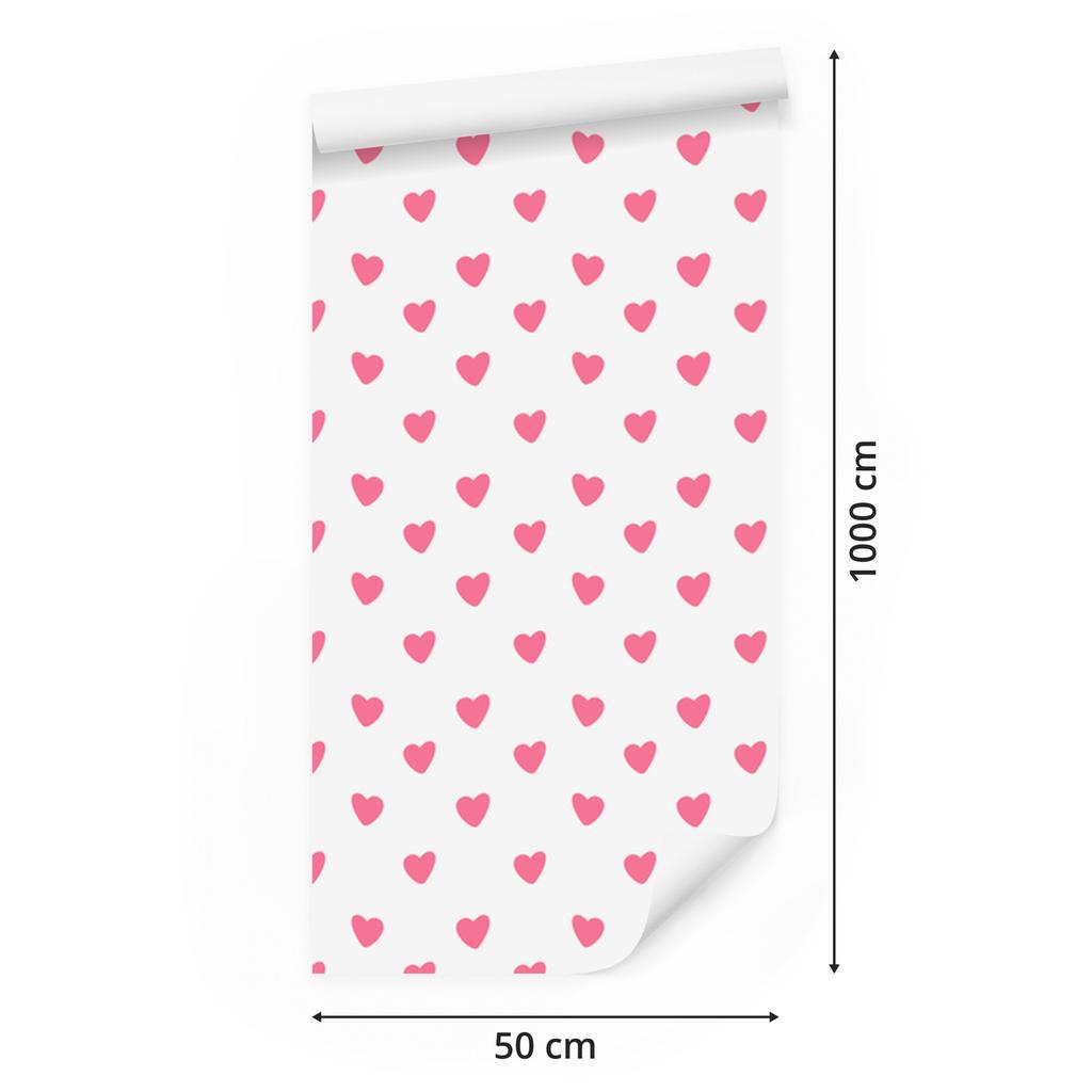 Hearts Wallpaper White and Powder Pink 50x1000
