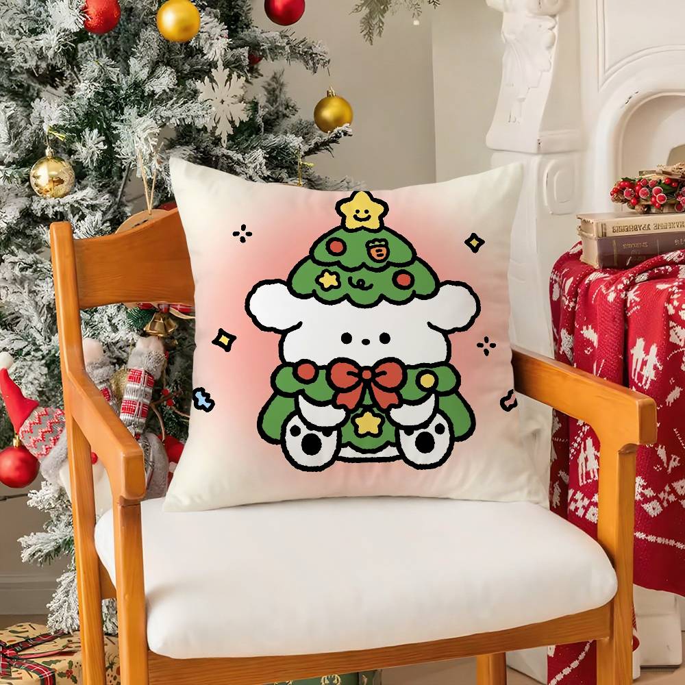 Merry Christmas Puppy Pillow Case Holiday Happy Atmosphere Short Plush Double-sided Printing Home Cushion Cover
