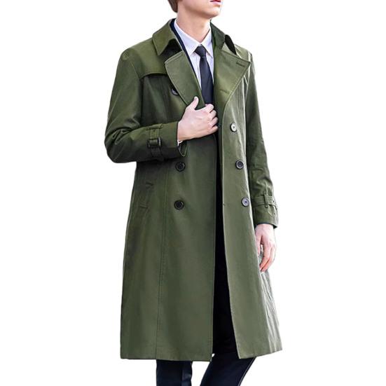 Men Windbreaker Lapel Long Sleeve Double Breasted Mid-Length Coat Solid Color Casual Business Outerwear