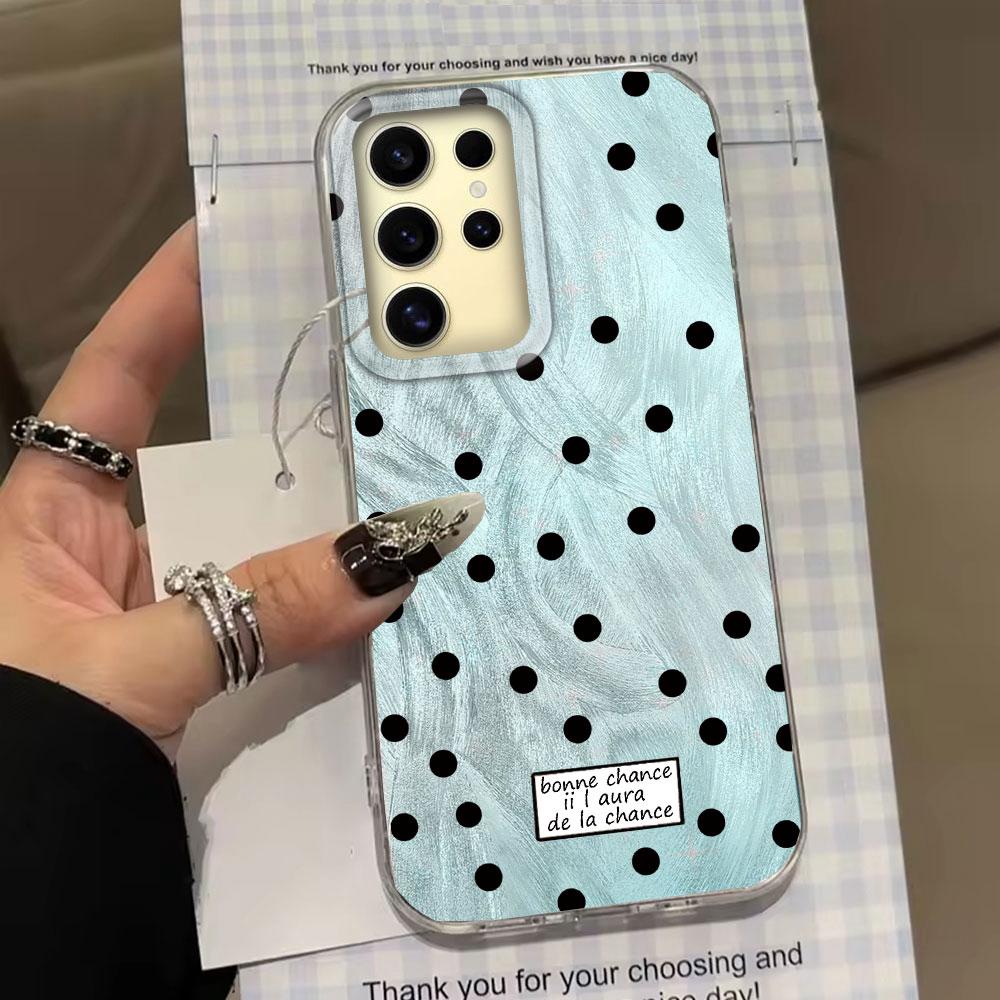 Black Circular Dots Feather Texture Phone Case for Samsung Galaxy S25 Edge S24 S23 S22 S21 FE Plus Ultra Women Girls Shell Cover