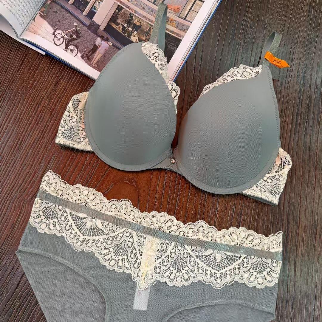 

Сексуальный пуш-ап бюстгальтер во французском стиле с кружевной отделкой для маленькой груди 85D серый