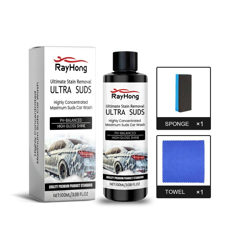 Car Body Shampoo Stain Remover Liquid with Sponge Removes Oil Film Water Marks for Windshield and Paint Surface Cleaning