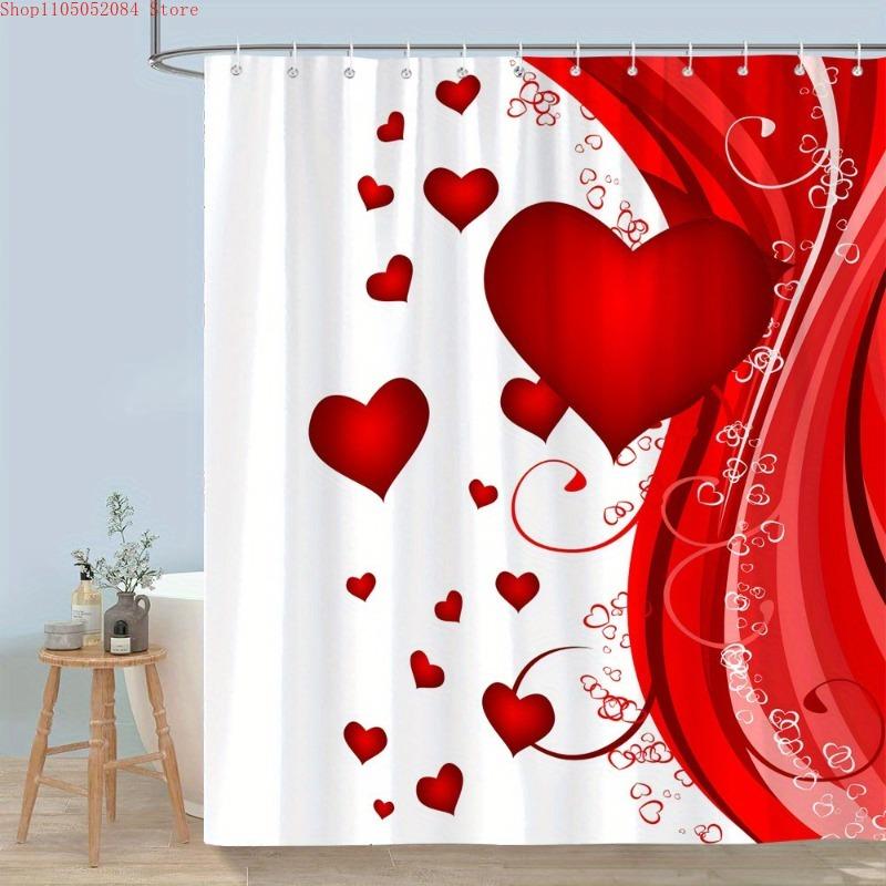 1ks sprchový závěs na Valentýna ve tvaru srdce - S háčky Voděodolný Odolný proti plísním Snadná instalace Omyvatelný