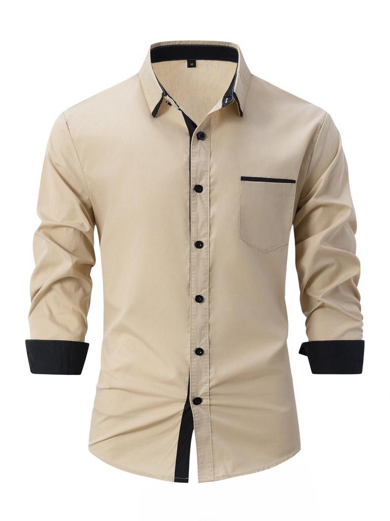 Grenzüberschreitende Herrenmode: Modisches Baumwollhemd für Frühling und Herbst, farblich abgestimmt, Business-Slim-Casual-Hemd mit langen Ärmeln