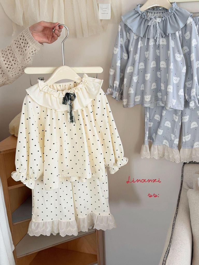 86010 Mädchen Spitzen-Pyjama-Set - Frühjahrs-Kollektion 2026 Klasse A Reiner Baumwollstoff