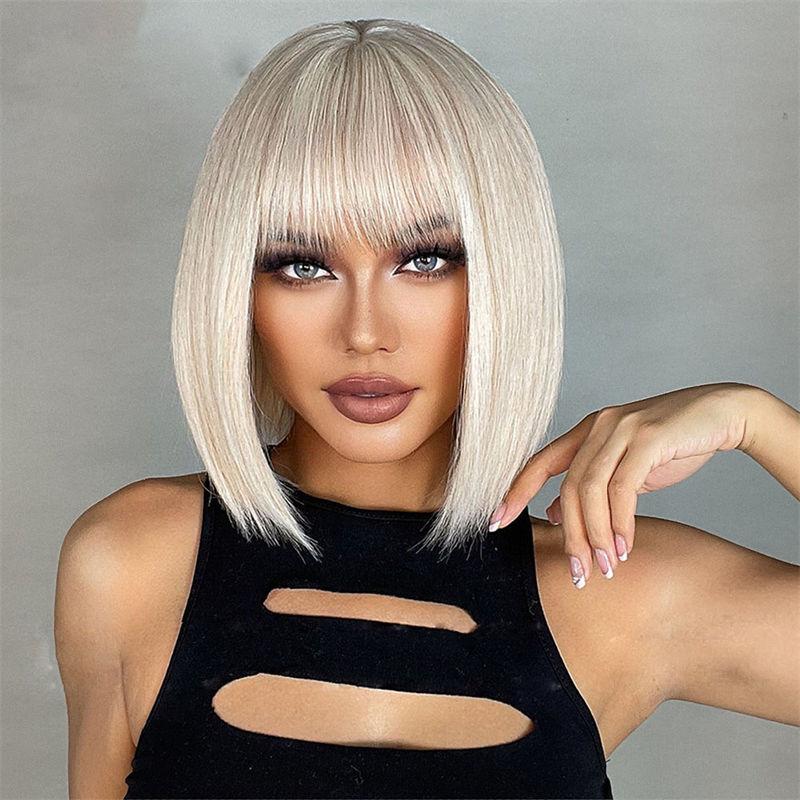 Female Straight Bangs Full-Head Wig Female Straight Bangs Wig Short Straight Hair