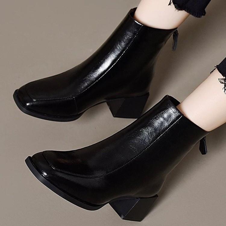 

Soft leather boots for women 2025 new autumn and winter round head thin boots square heel soft leather boots British fashion boots for women 40