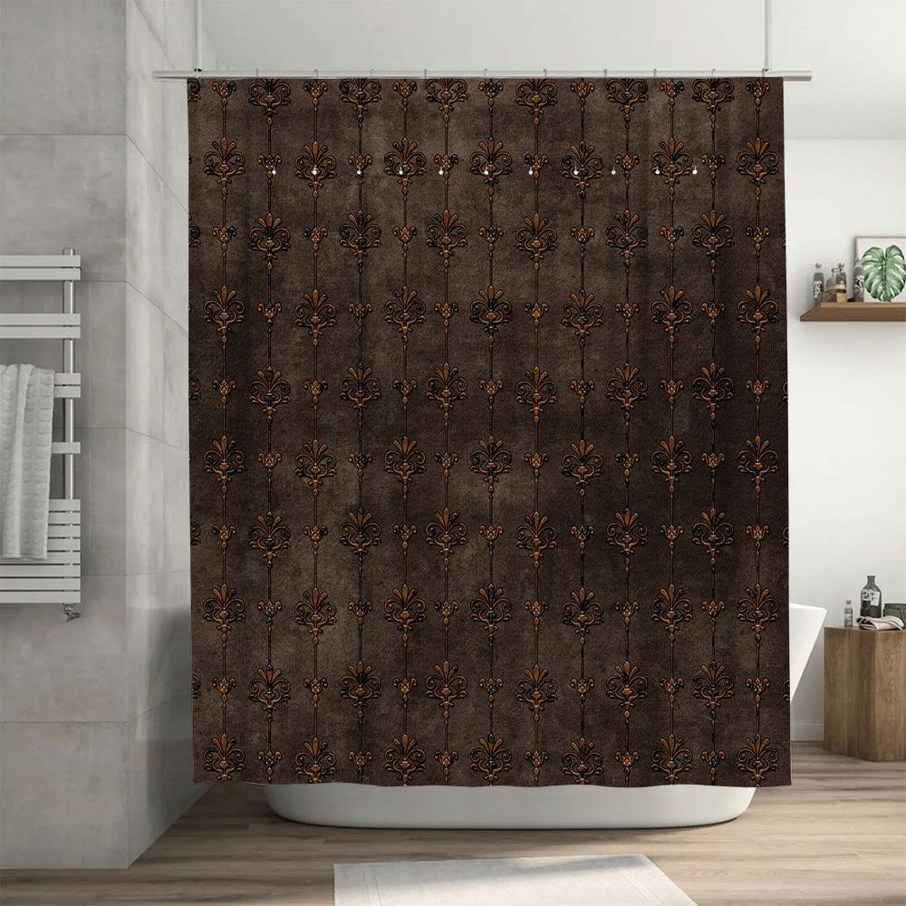 Luxuriöser Vintage-Muster Wasserdichter Duschvorhang Elegante Dunkelbraune Farbe für Badezimmerdekoration (180x240cm)