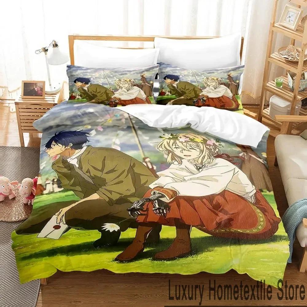 Anime Violet Evergarden Bedding Set Duvet Cover Bed Set Quilt Cover Pillowcase Comforter King Queen Size Boys Adult Bedding Set