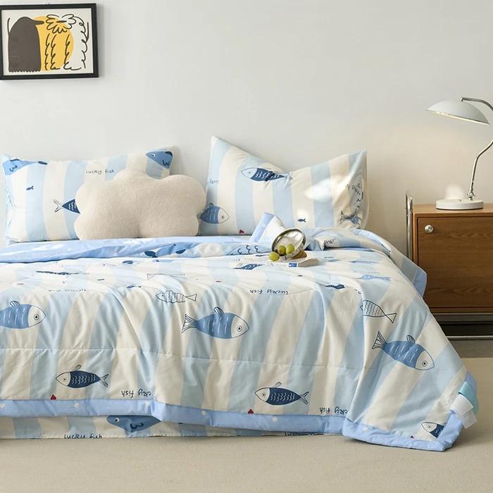 Cotton summer quilt air conditioner Xia Liang quilt pure cotton bed sheet4-piece set dormitory single summer thin quilt washable