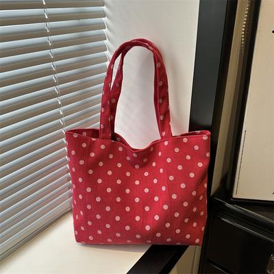 Trendy Spring and Summer New Polka Dot Tote Bag Large Capacity Cute Girl Shoulder Cloth Bag Commuter Handbag Bag