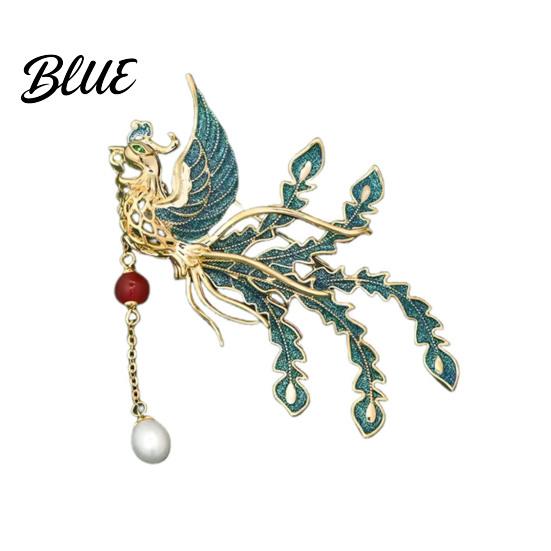 Phoenix Design Lapel Pin Brooch Retro Style with Faux Pearl