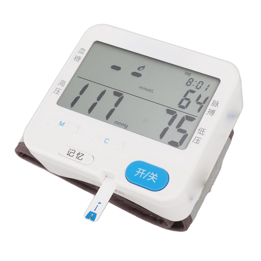 Wrist Blood Sugar Pressure Monitor Wrist Glucometer with Strips Data Memory Large Display Blood