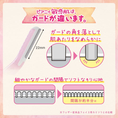 FEATHER Peanie, For Sensitive Skin, For Eyebrows, For Small Areas, With Guard, 3 Pieces X 2 Piece Set, Made In Japan, Razor, Women's, Eyebrow