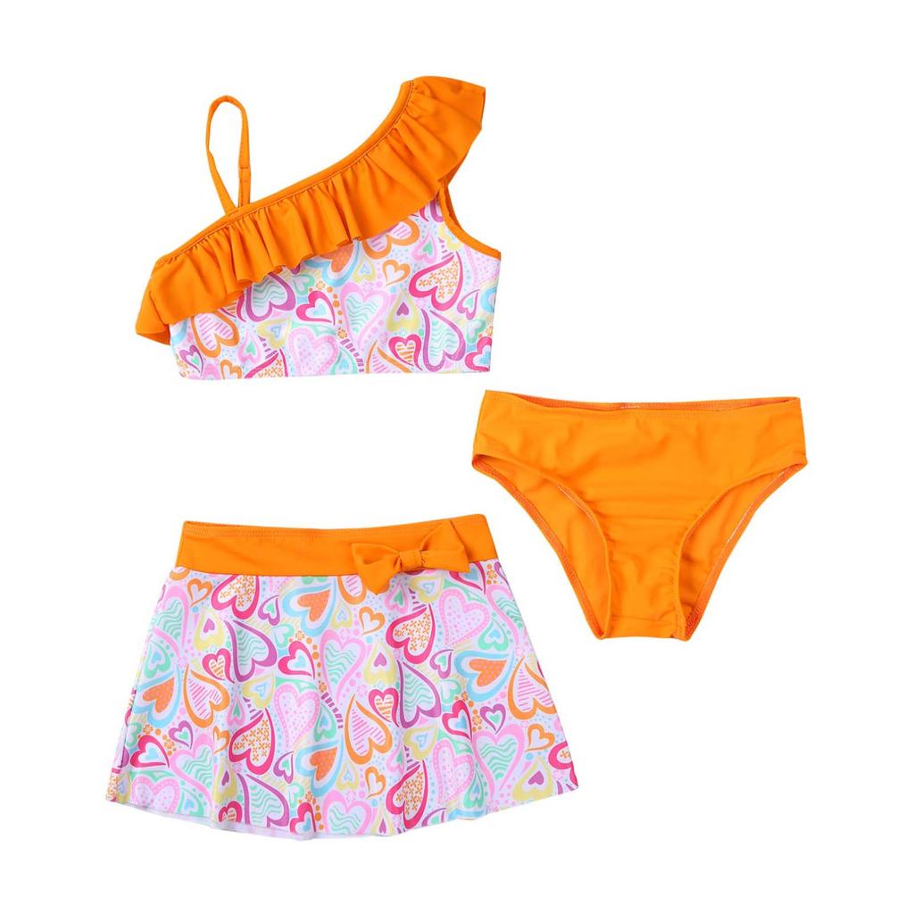 Kids Girls Tankini Set 3 Piece Floral Print Tank Vest Tops with Bikini Briefs and Skirts Summer Swimwear Swimsuits