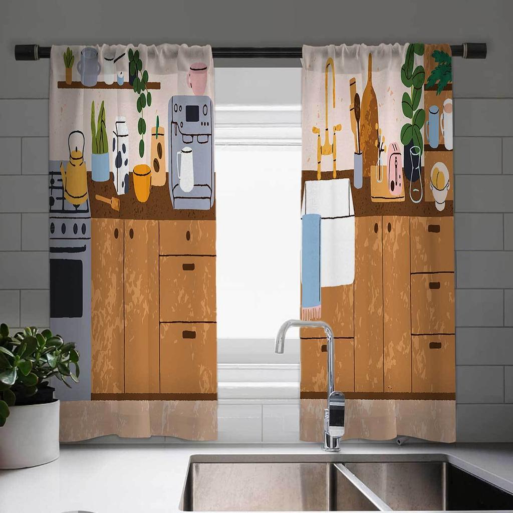 Vegetable Fruit Print Curtain Set Elegant 2Pcs Cafe Curtains Charming European Design Vintage Style Window Decor For Kitchen