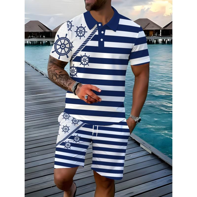 Mens Casual Loose Fit Polo Shirt With 3D Digital Print Short Sleeve Asymmetrical Design Wear