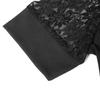 Dámské sexy tričko s hlubokým V-krajkovým límcem a krajkovým krátkým rukávem, slim fit top