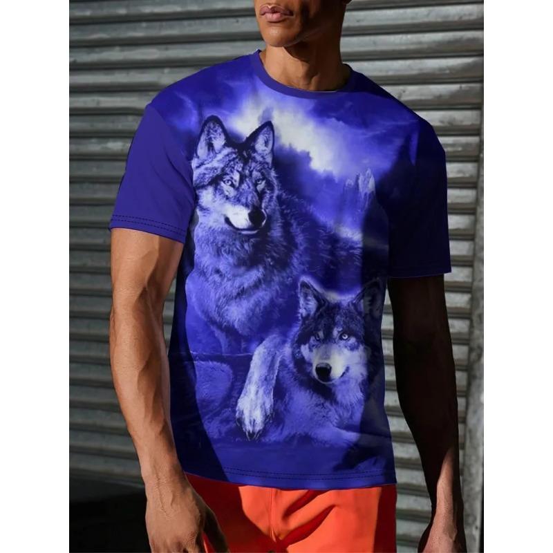 Summer TShirt Animal Wolf 3D Printed Short-Sleeved Street Shoot Oversized Tops Fashion Casual Wear Mens TShirt
