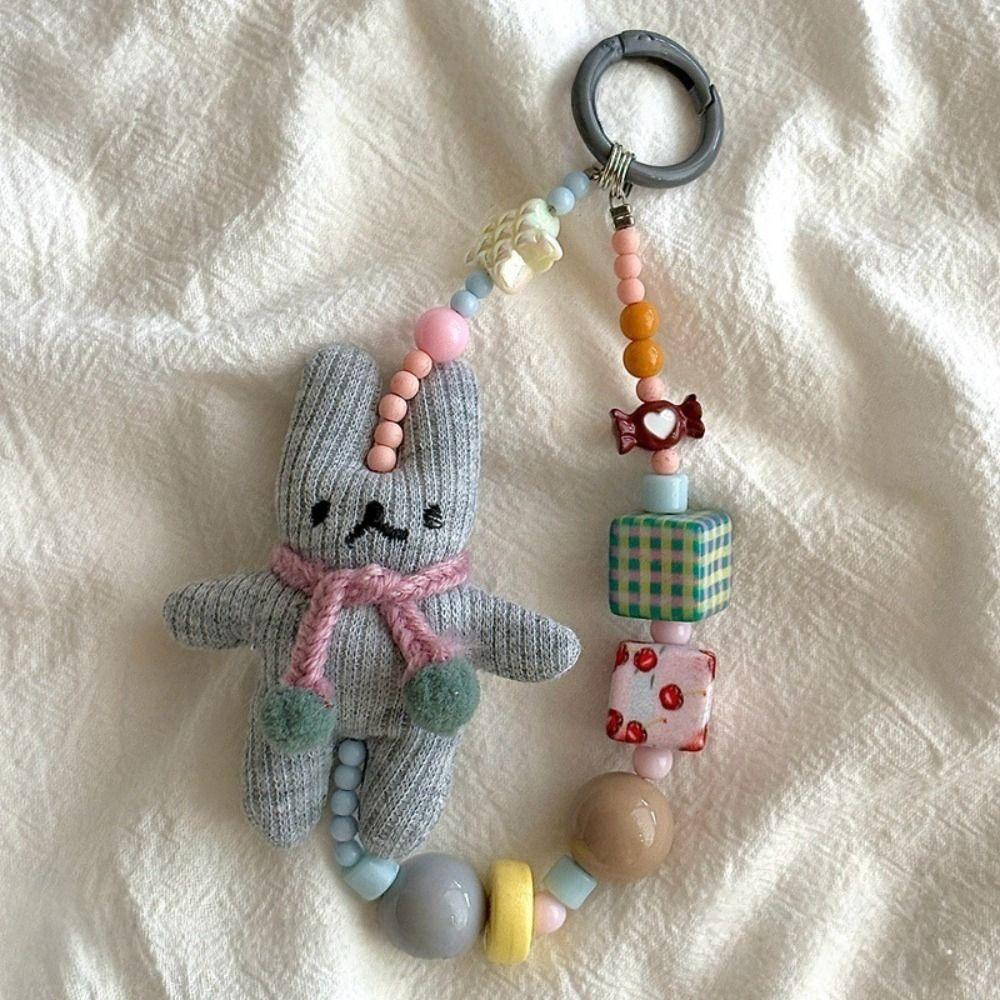Short Bracelet Rabbit Phone Strap Bag Charm Beaded Phone Chain  Hanging Ornaments