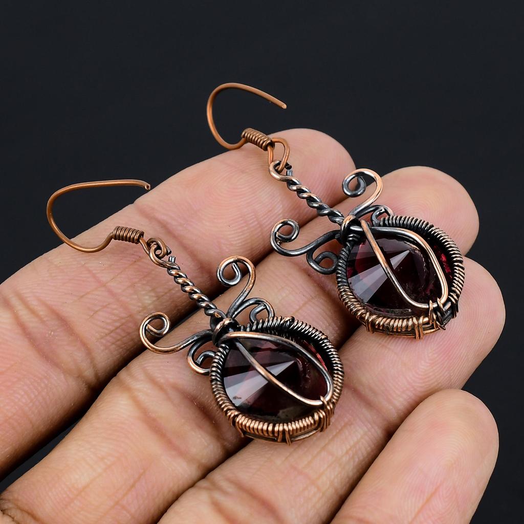 Pink Amethyst Earrings Gemstone Jewelry, 999 Copper Wire Wrapped Earrings, Handmade Beautiful Jewelry Earrings