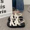 Korean Sle Women's Sandals 2025 Summer New Thi Bot Cross Tie Roman Beach Fairy oes Sweet Low Heel Flat Bot Rubber...