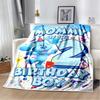 Blue Puppy in Green Nature Print Flannel Blanket, Kids Cartoon Dog Throw Blanket