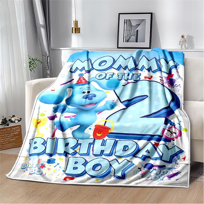 Blue Puppy in Green Nature Print Flannel Blanket, Kids Cartoon Dog Throw Blanket