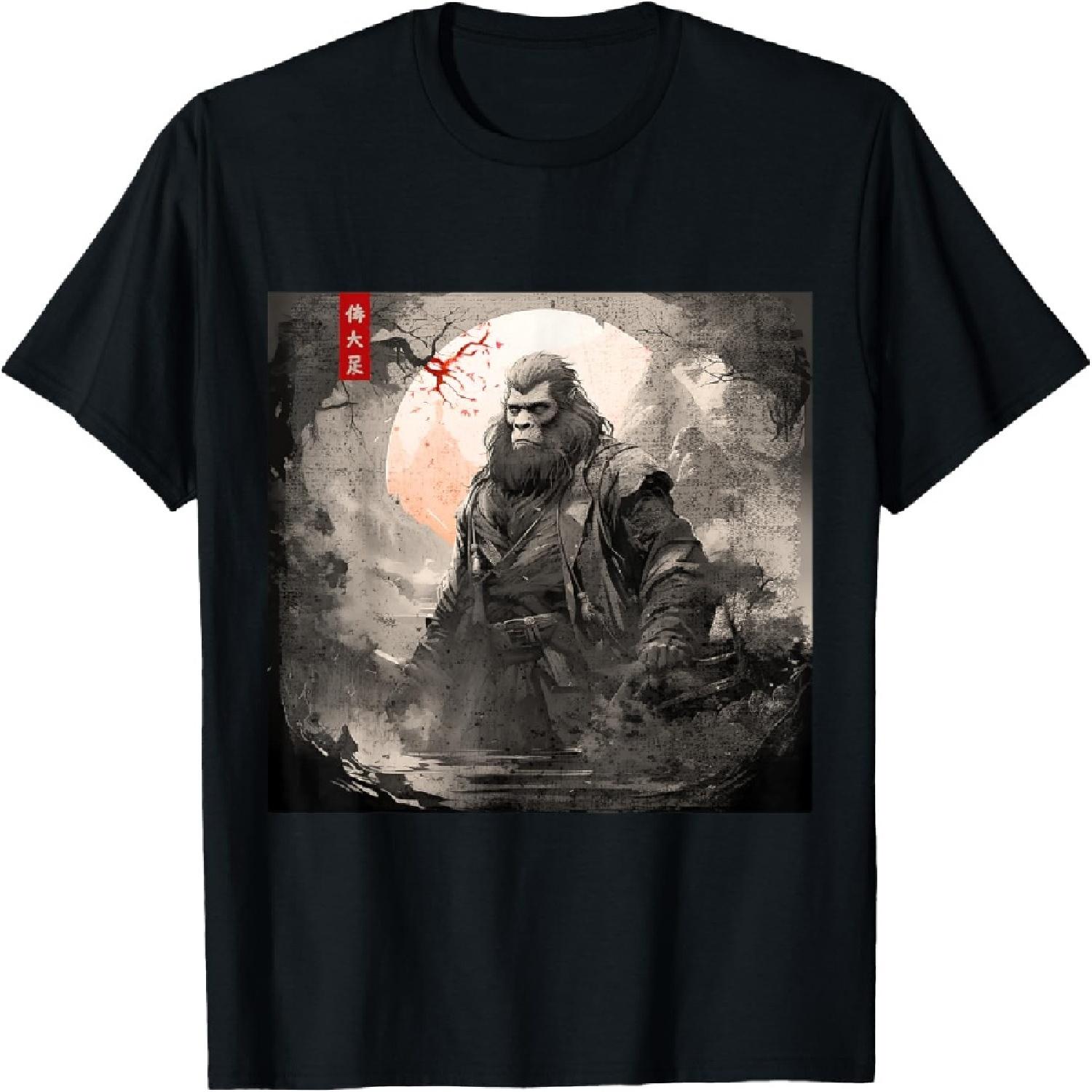 Самурай Бигфут Японская Винтажная Графика Укиё-э Искусство Смешная Футболка S