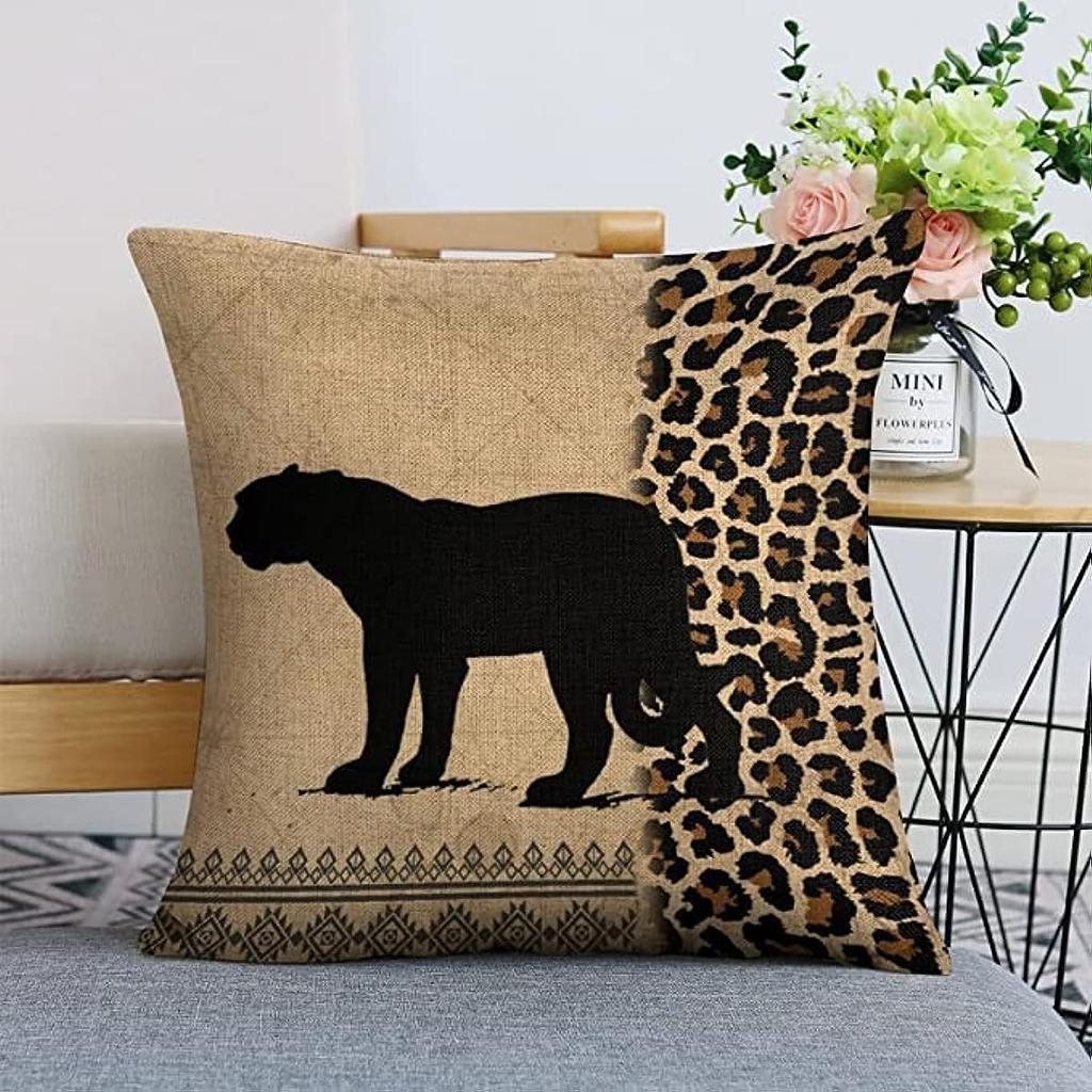 Afrikanisches Tier Outdoor Dekokissenbezug 40*40cm Zebra-Muster und Leoparden-Muster Quadratisches Leinen-Kissen-Set für Wohnzimmer Sofa