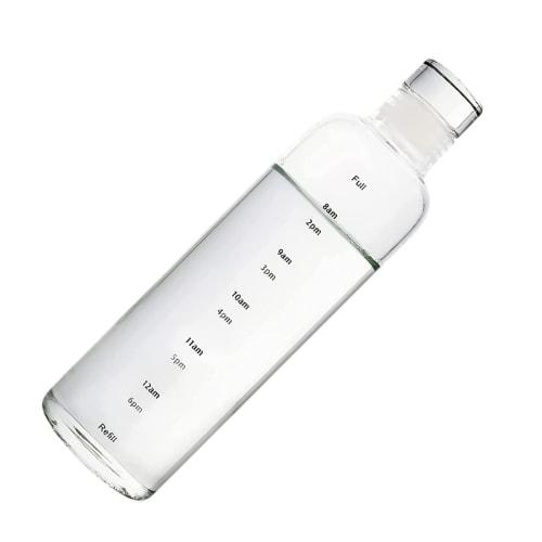 Large Capacity 750ml Glass Water Bottle, Portable, Direct Drinking Water Bottle with Time Marker, Sports Water Bottle for Adults and Children, Outdoor