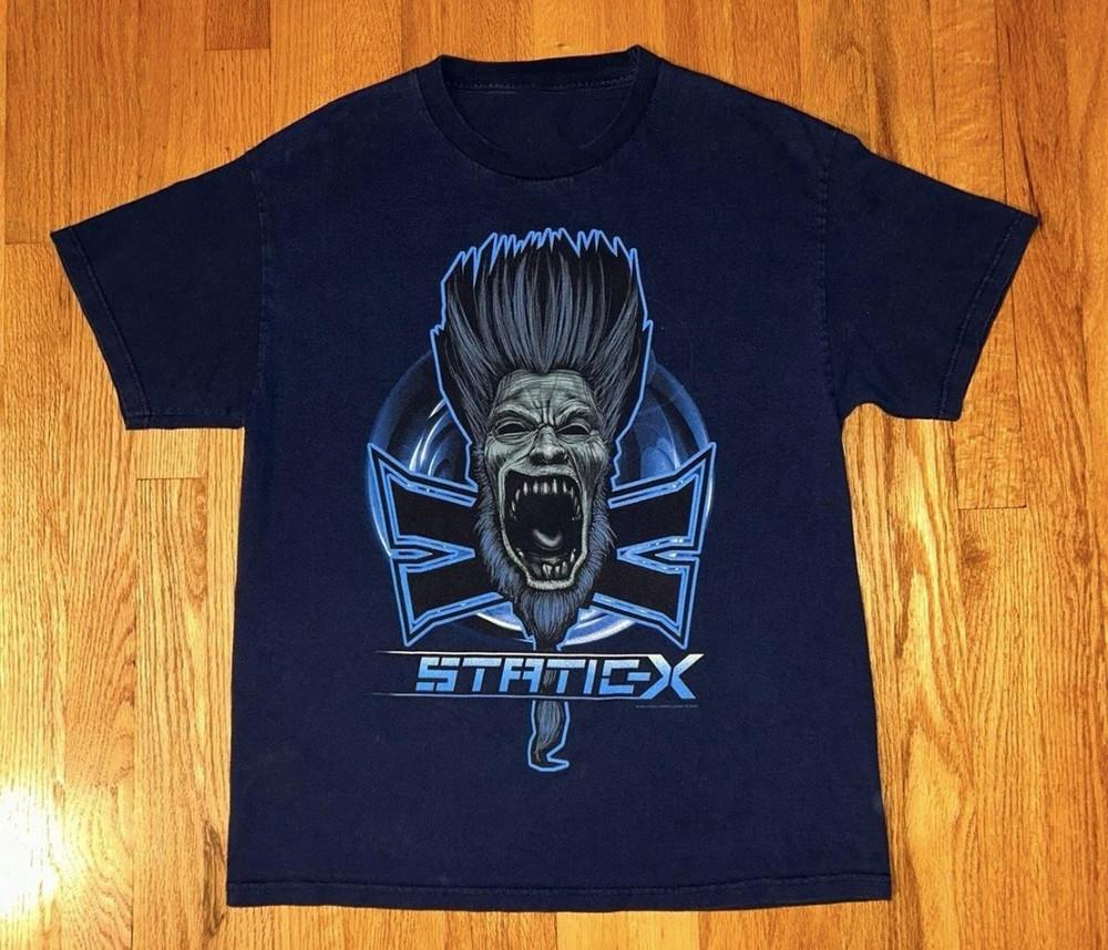 Винтажная футболка Static X, концертный тур, для фанатов, плотный хлопок, темно-синяя, все размеры, футболка TT298, унисекс XL