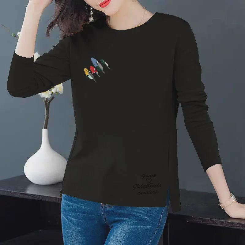 2024 Spring Women's Loose Round Neck 100% Cotton Casual Split T-Shirt