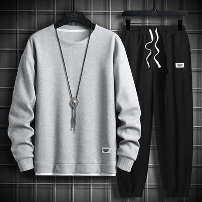 Men's Two-piece Sports Sweatshirt + Solid Color Pants Two-piece Set