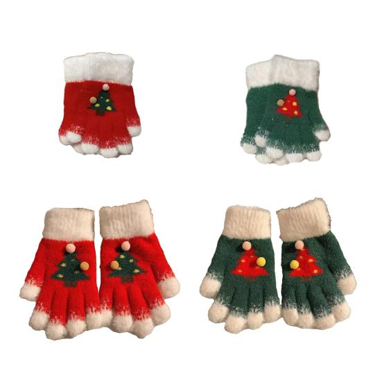 Knitted Christmas Gloves Unisex Christmas Tree Pattern Gloves Winter Touch Screen Fuzzy Gloves