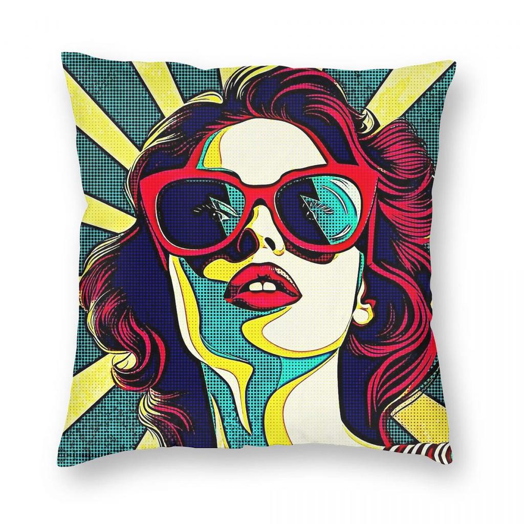 Pop Art Damen Sonnenbrille Quadratische Kissenhülle Polyester Leinen Samt Kreativ Reißverschluss Dekorative Auto-Kissenbezug