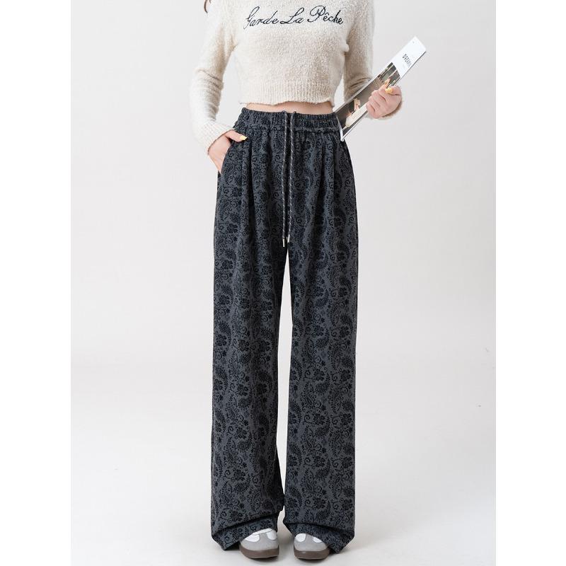 

Jacquard wide-leg pants children s autumn and winter thickened new high-waisted loose and thin casual long pants M темно-серого
