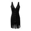 Deep V-strap Sexy Tassel Dress Fashion Summer Sleeveless Party Slim Fit Short Dress Streetwear Elegant Buttons Solid Color Casual Clothing